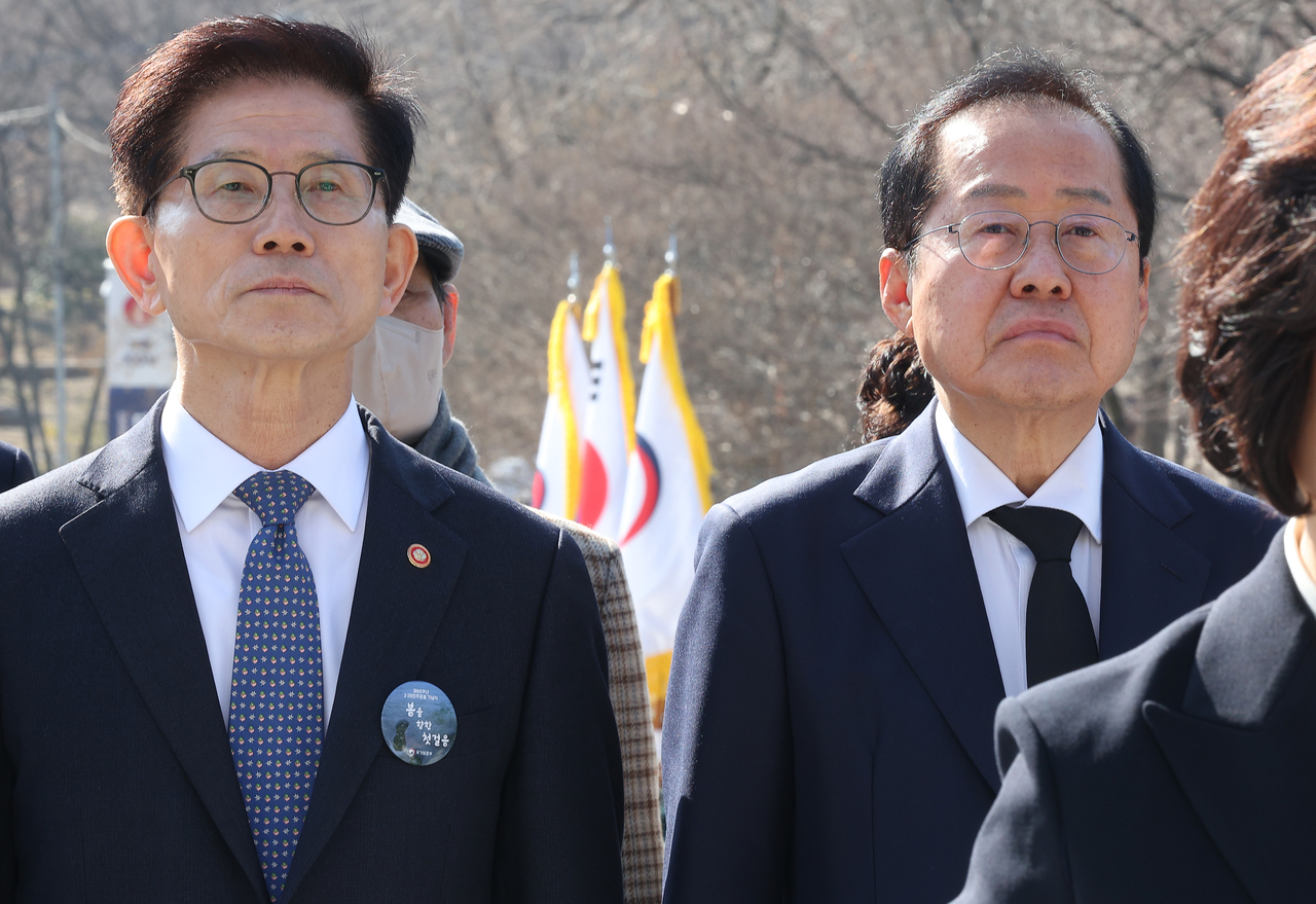국민의힘 대선 경선에 나선 김문수(왼쪽) 후보와 홍준표 후보 [연합]