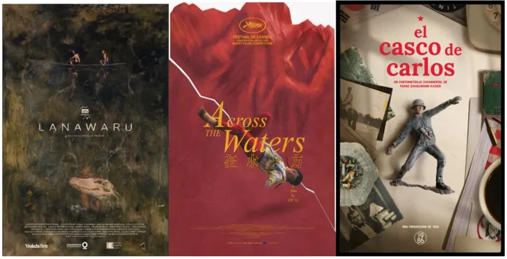 From left: Posters for "Lanawaru," "Across the Waters" and "El Casco de Carlos" (BISFF)