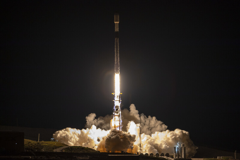 This photo, provided on Dec. 22, 2024, shows a SpaceX Falcon 9 rocket carrying the South Korean military's reconnaissance satellite being launched from the Vandenberg Space Force Base in California. (Defense ministry)