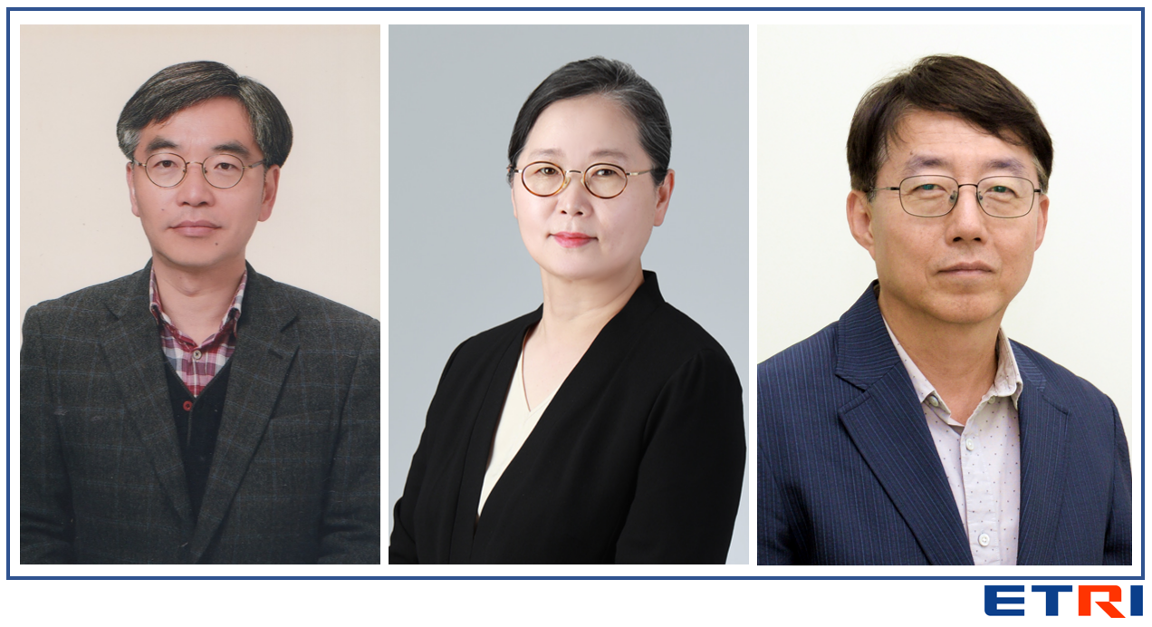 김승환(왼쪽부터) 디지털융합연구소장, 임채덕 에어모빌리티연구본부장, 백용순 입체통신연구소장.[ETRI 제공]