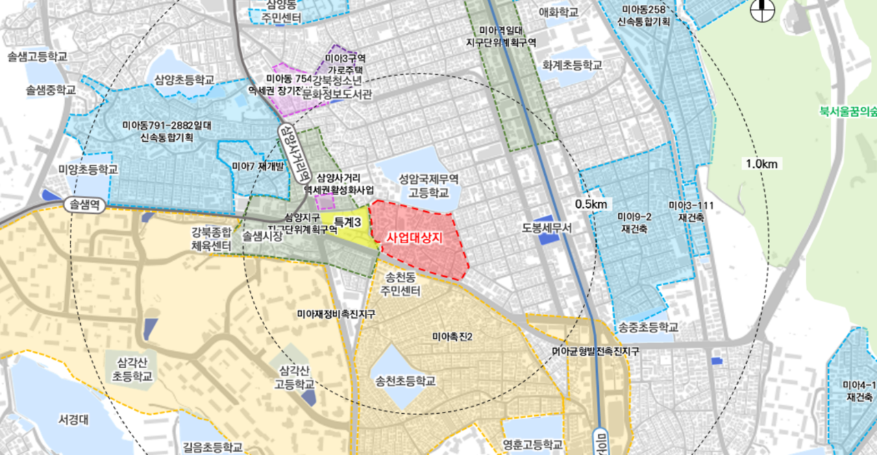 서울시 강북구 미아동 345-1번지 일대 대상지 위치도. [서울시]