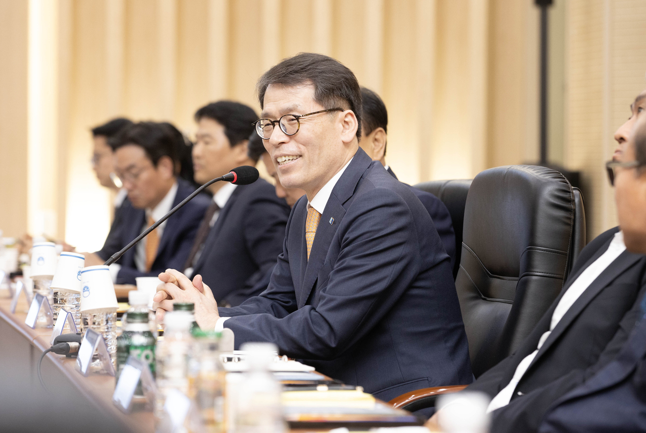 김성태 IBK기업은행장이 간담회에서 발언하고 있다. [IBK기업은행 제공]
