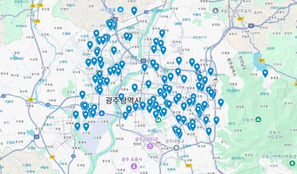 21일 박필순 광주시의원이 2018~2024년 관내 싱크홀(지반침하) 발생 현황을 파악해 ‘광주 싱크홀 지도’를 공개했다. 2025.4.21 [박필순 광주시의원 제공. 재판매 및 DB 금지] <연합뉴스>