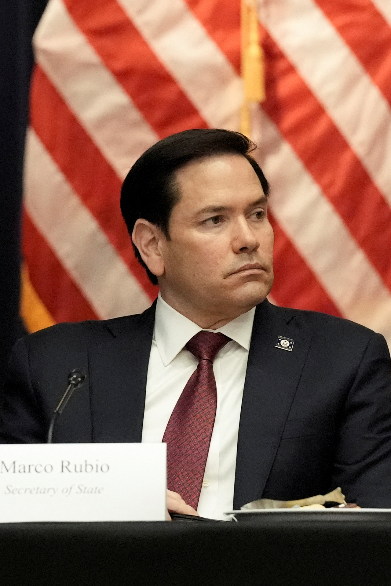US Secretary of State Marco Rubio attends a meeting at the Justice Department in Washington, Tuesday.   (Reuters-Yonhap)