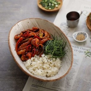 Stir-fried webfoot octopus rice bowl