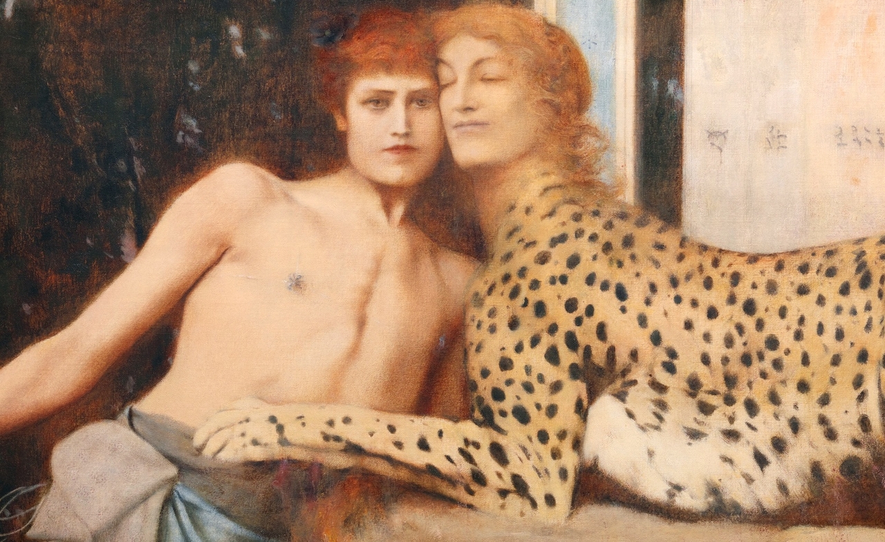 페르낭 크노프, 스핑크스 또는 애무(일부 확대), 1896, 캔버스에 유채, 50.5x15.1cm, 벨기에 왕립 미술관