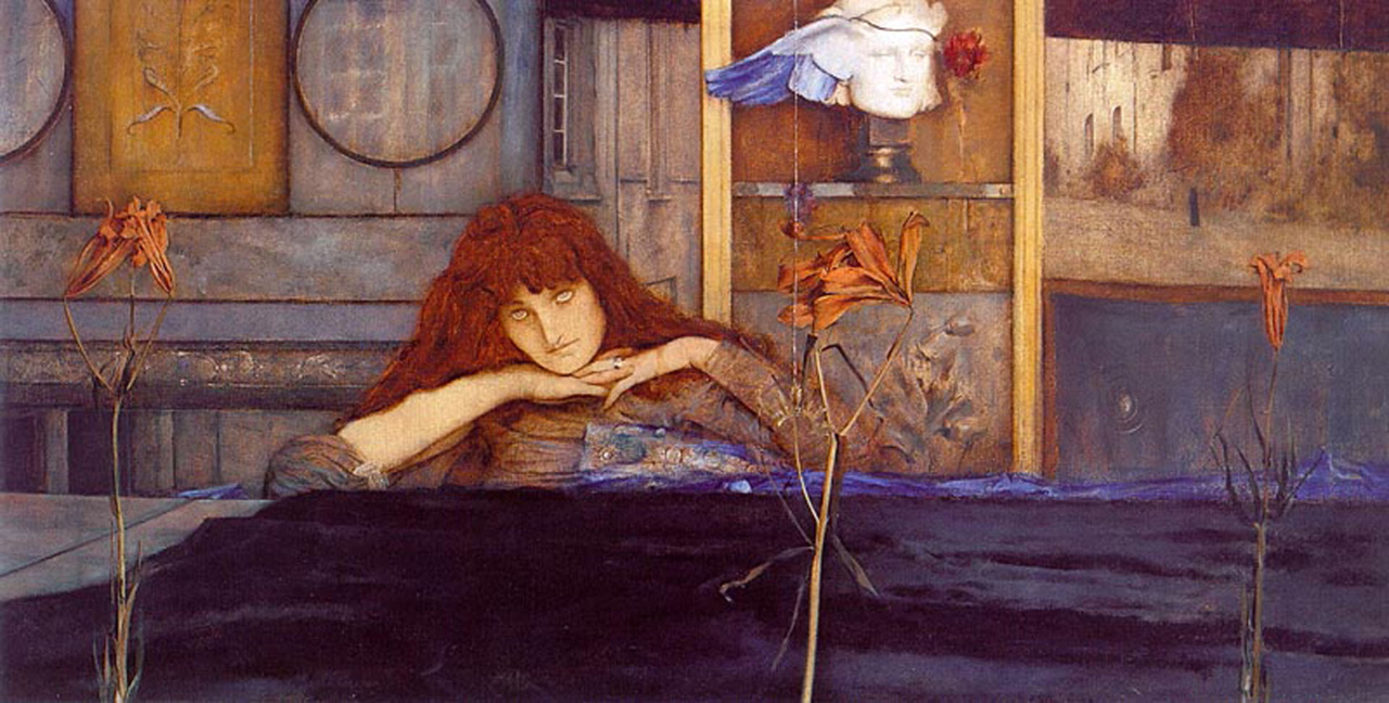 페르낭 크노프, 내 마음의 문을 잠그다, 1891, 캔버스에 유채, 72.7x141cm, 노이에 피나코텍