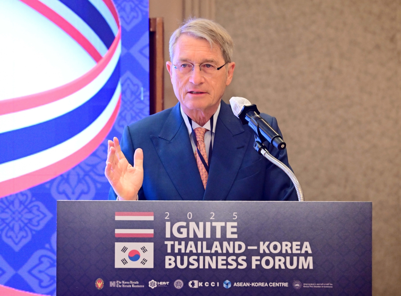 B.Grimm Group Chairman Harald Link speaks during an official dining session at the Ignite Thailand-Korea Business Forum held at Lotte Hotel Seoul on Wednesday. (Lee Sang-sub/The Korea Herald)