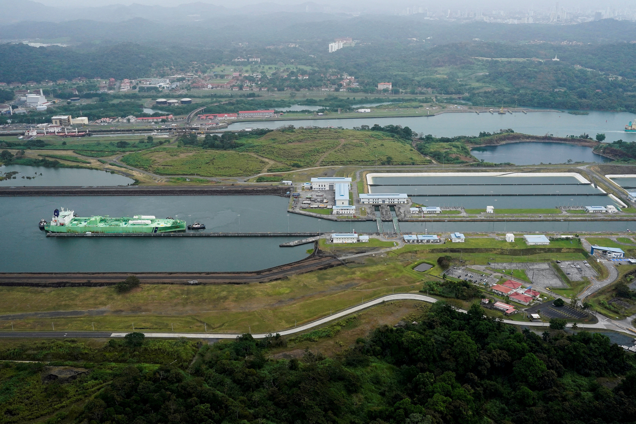 A cargo vessel transits through the Agua Clara Locks at the Panama Canal, in Colon, Panama, Feb. 1. Reuters-Yonhap