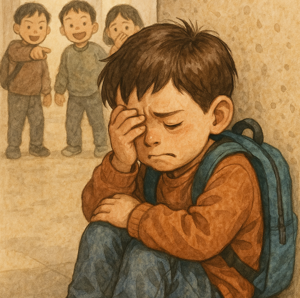 학교폭력에 힘들어하는 초등학생의 모습. [챗GPT를 통해 제작]