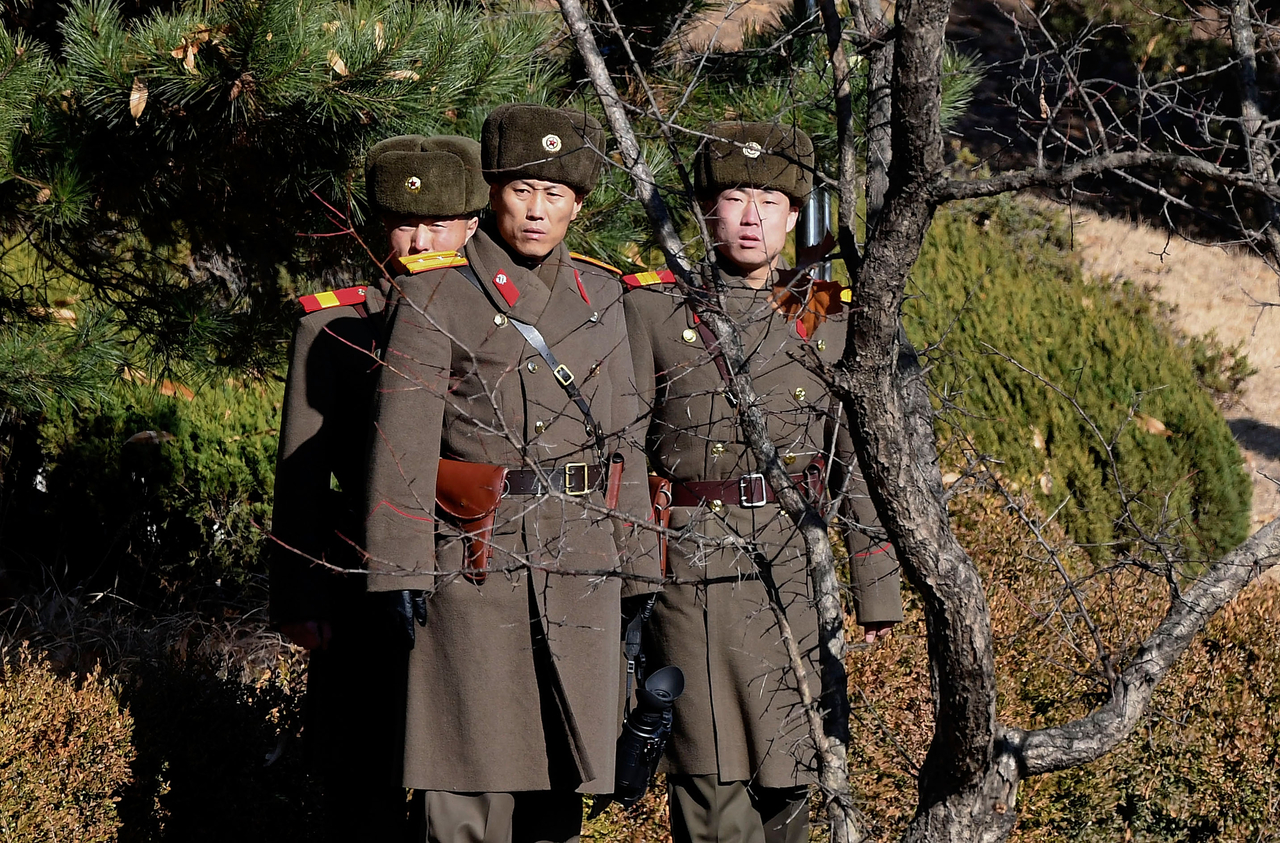 North Korean soldiers are seen on Nov. 27, 2017, from Panmunjom, South Korea. (Getty Images)