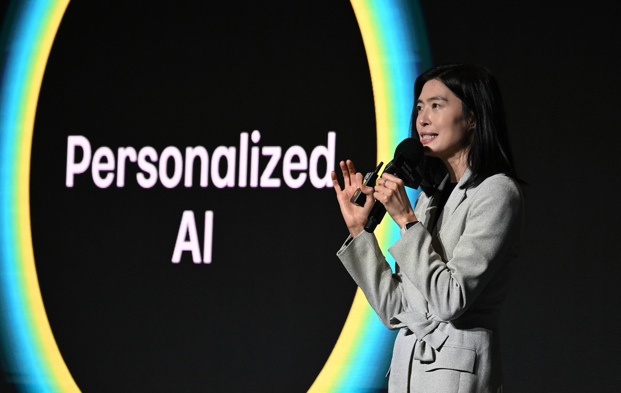 정신아 카카오 대표가 카카오의 AI 전략에 대해 밝히고 있다.  임세준 기자