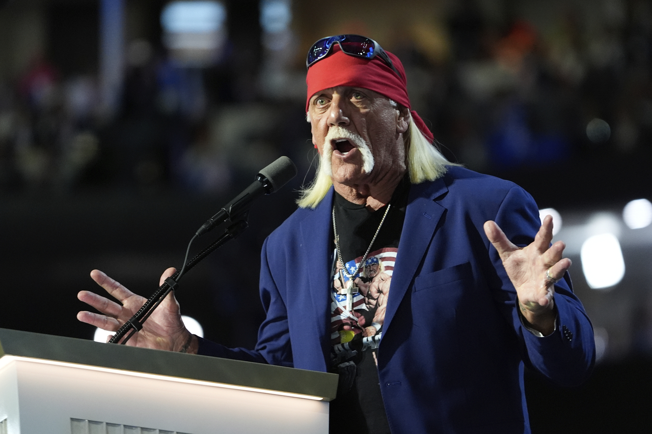 Professional wrestler Hulk Hogan speaks during the final day of the Republican National Convention in Milwaukee, July 18, 2024.   (AP-Yonhap)