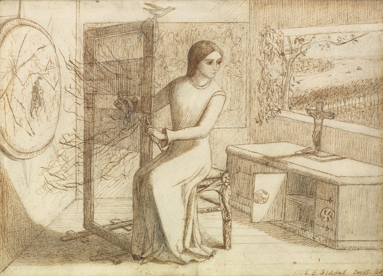 엘리자베스 시달, 샬롯의 여인, 1853, 종이에 연필과 잉크 등, 16.5x22.3cm