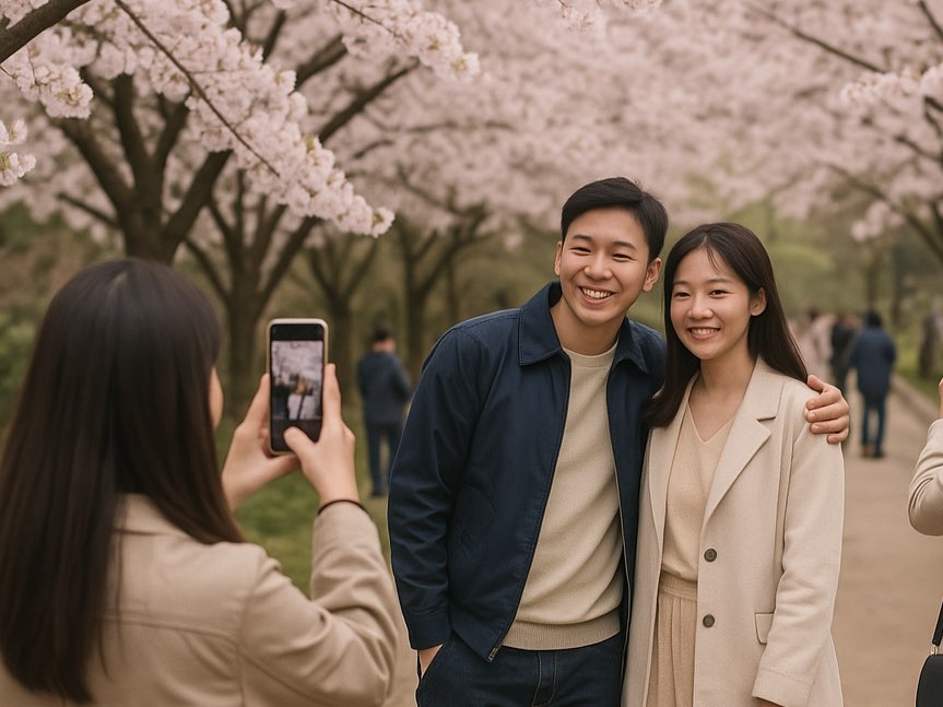벚꽃 구경에 나선 사람들을 오픈AI의 챗GPT로 생성한 토토사이트 forever 이미지. [권제인 기자]