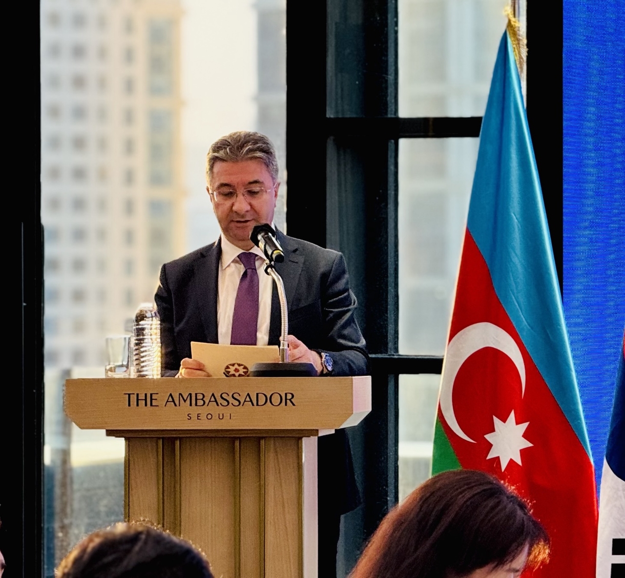 Azerbaijani Ambassador to Korea, Ramin Hasanov, speaks at the “Alat Free Economic Zone: Unlocking potential for Korean manufacturing companies” networking event held at Ambassador Pullman Seoul on Wednesday. (Sanjay Kumar/The Korea Herald)