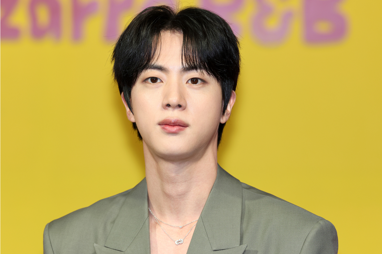 Jin of BTS attends Netflix's "Kian's Bizarre B&B" press conference on April 15. (Getty Images)