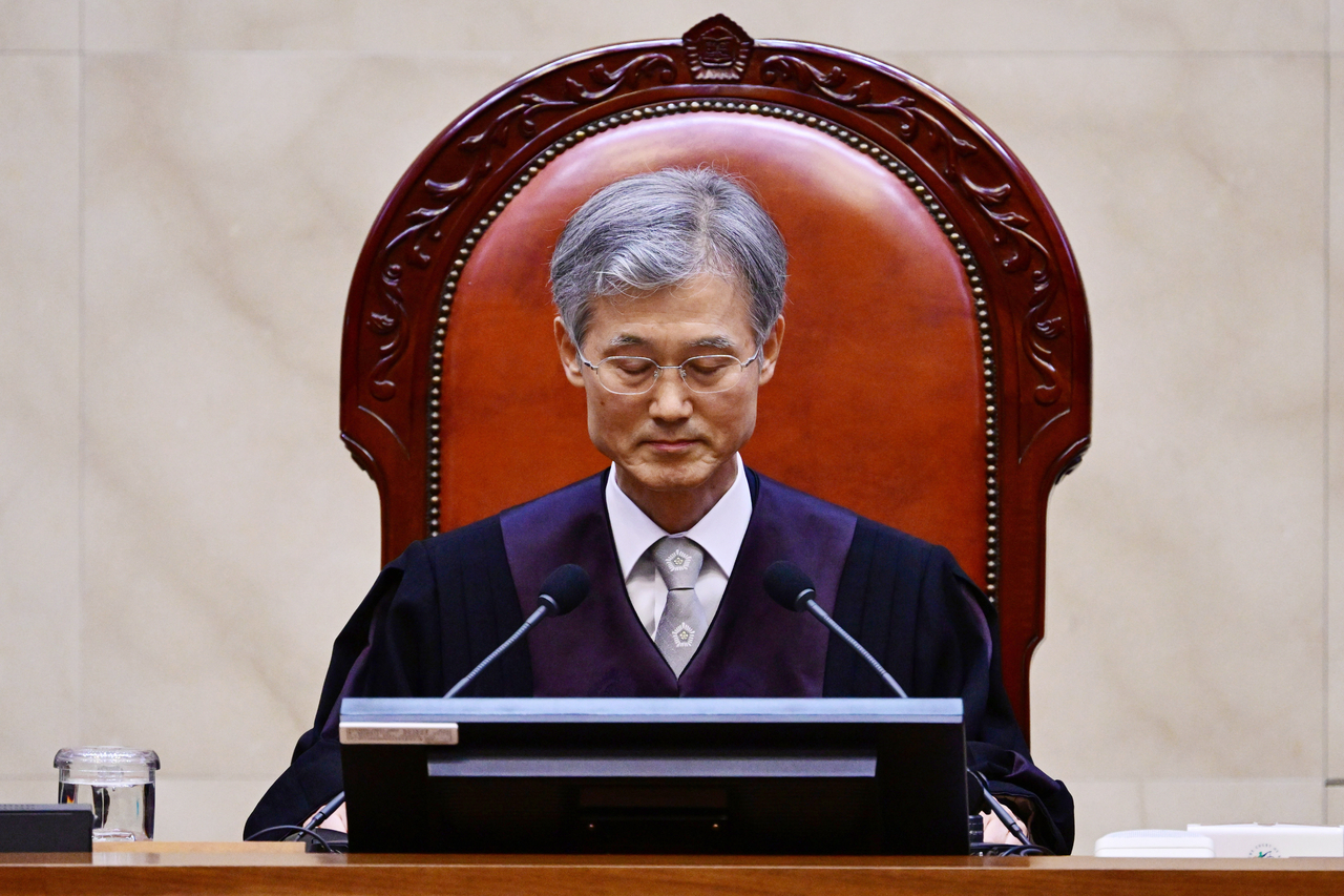 조희대 대법원장이 1일 서울 서초구 대법원에서 열린 이재명 더불어민주당 대선 후보의 공직선거법 위반 사건 상고심 선고에 참석해 있다. [연합]