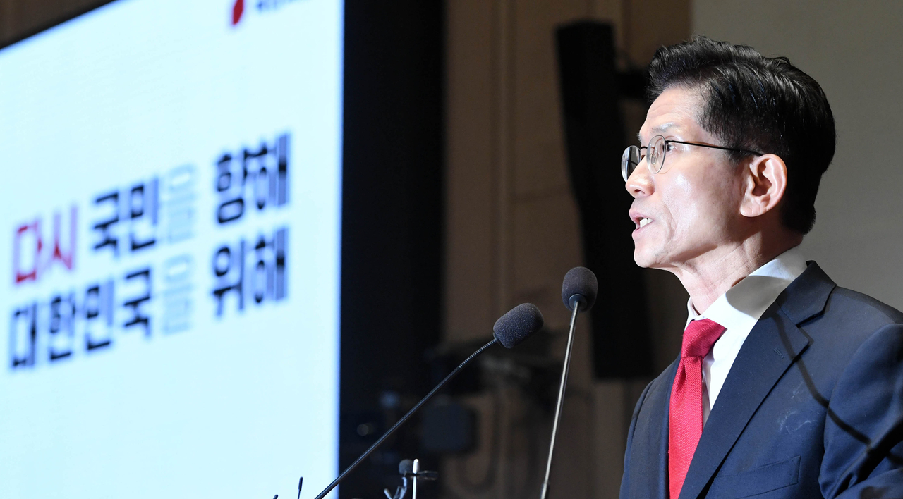 김문수 국민의힘 대선 후보가 9일 오전 서울 여의도 국회에서 열린 의원총회에서 발언하고 있다. 임세준 기자