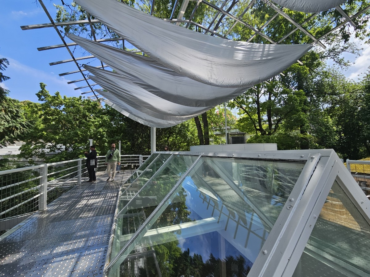 Installation view of “New Voyage" by Kim Hyun-jong is seen on display on the rooftop of the Korean Pavilion on May 8. (Park Yuna/The Korea Herald)