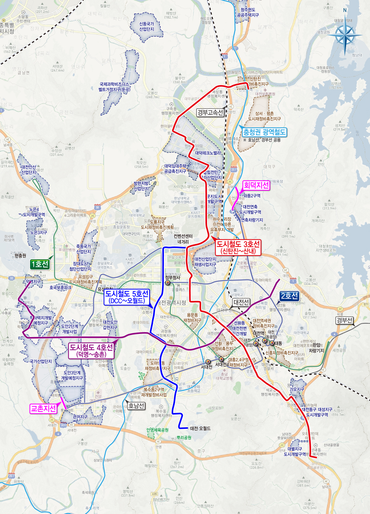 대전시 도시철도망 3․4․5호선 포함 63.43km 노선.