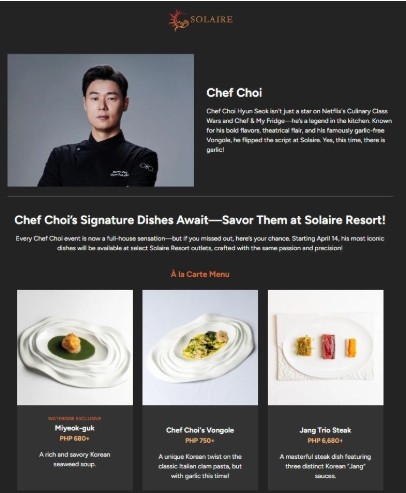 Solaire 리조트의 최현석 셰프 팝업 안내문 [Solaire 리조트 제공]