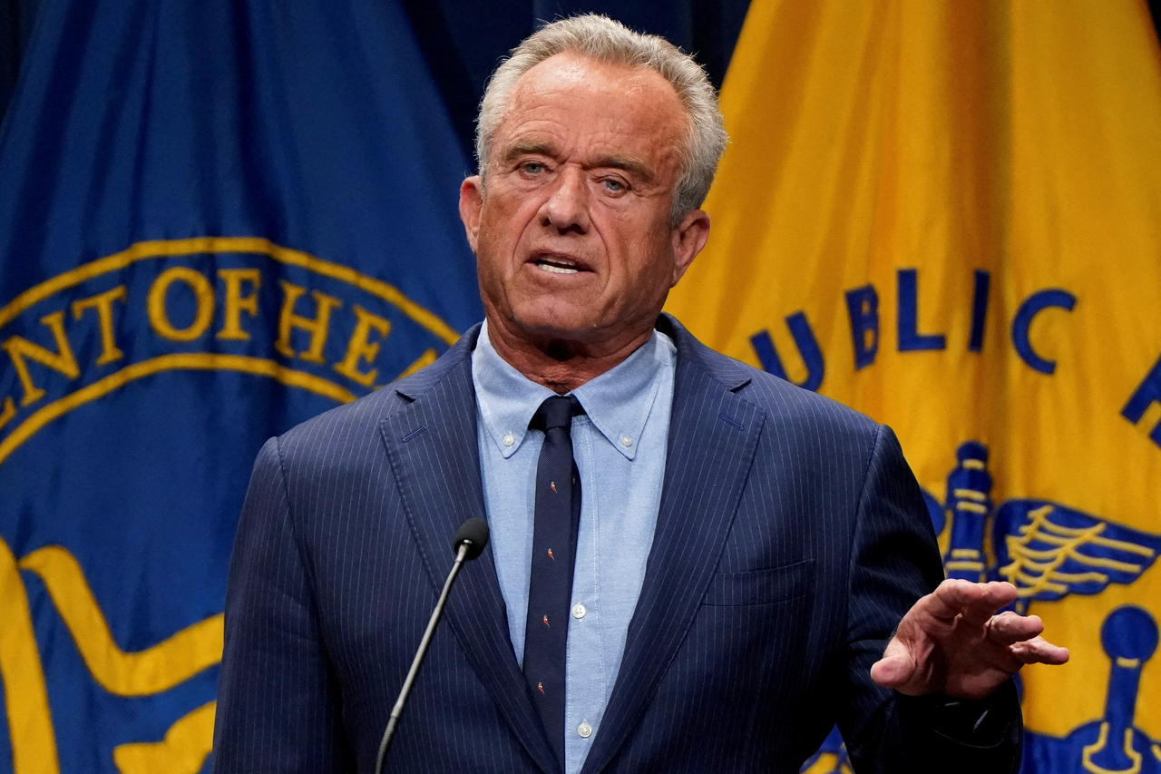 US Health and Human Services Secretary Robert F. Kennedy Jr. speaks during a press conference in Washington, April 16.  (Reuters-Yonhap)