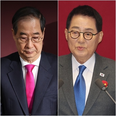 한덕수 전 국무총리(왼쪽)와 박지원 더불어민주당 의원(오른쪽). [연합]