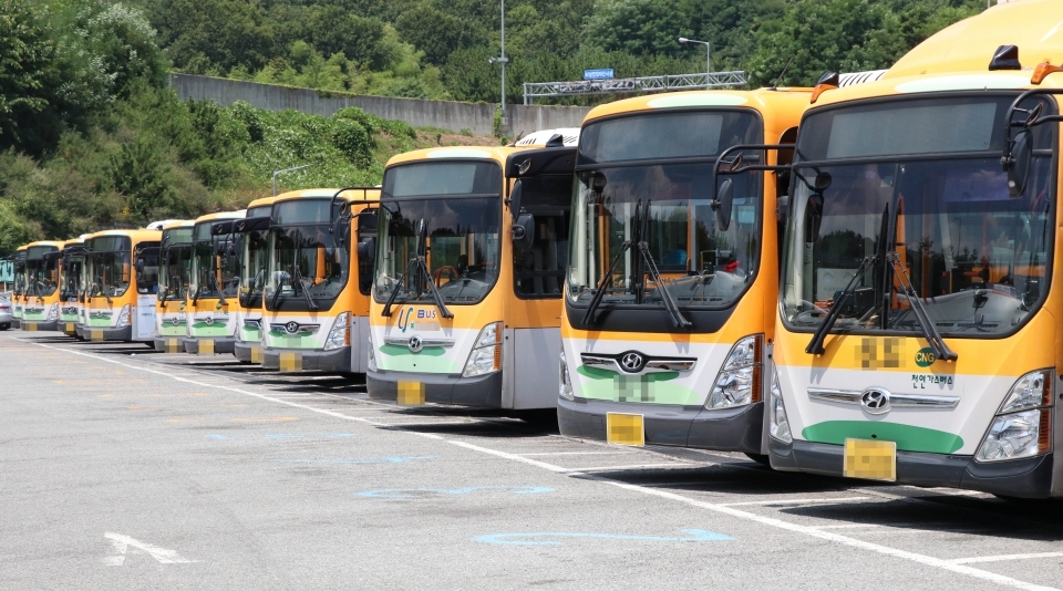 울산시가 7월 1일부터 75세 이상 울산시민에게 시내버스와 마을버스 등 대중교통 무료 이용 서비스를 시작한다. 사진은 울산시 울주군 청량면 율리 공영차고지 모습.