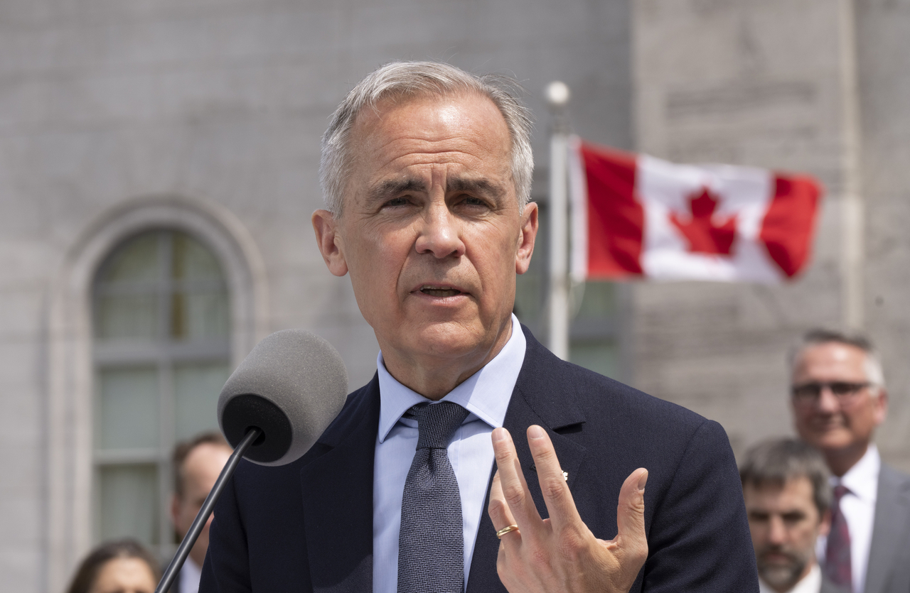 Canadian Prime Minister Mark Carney speaks to the media in Ottawa, Ontario, Tuesday. (AP-Yonhap)