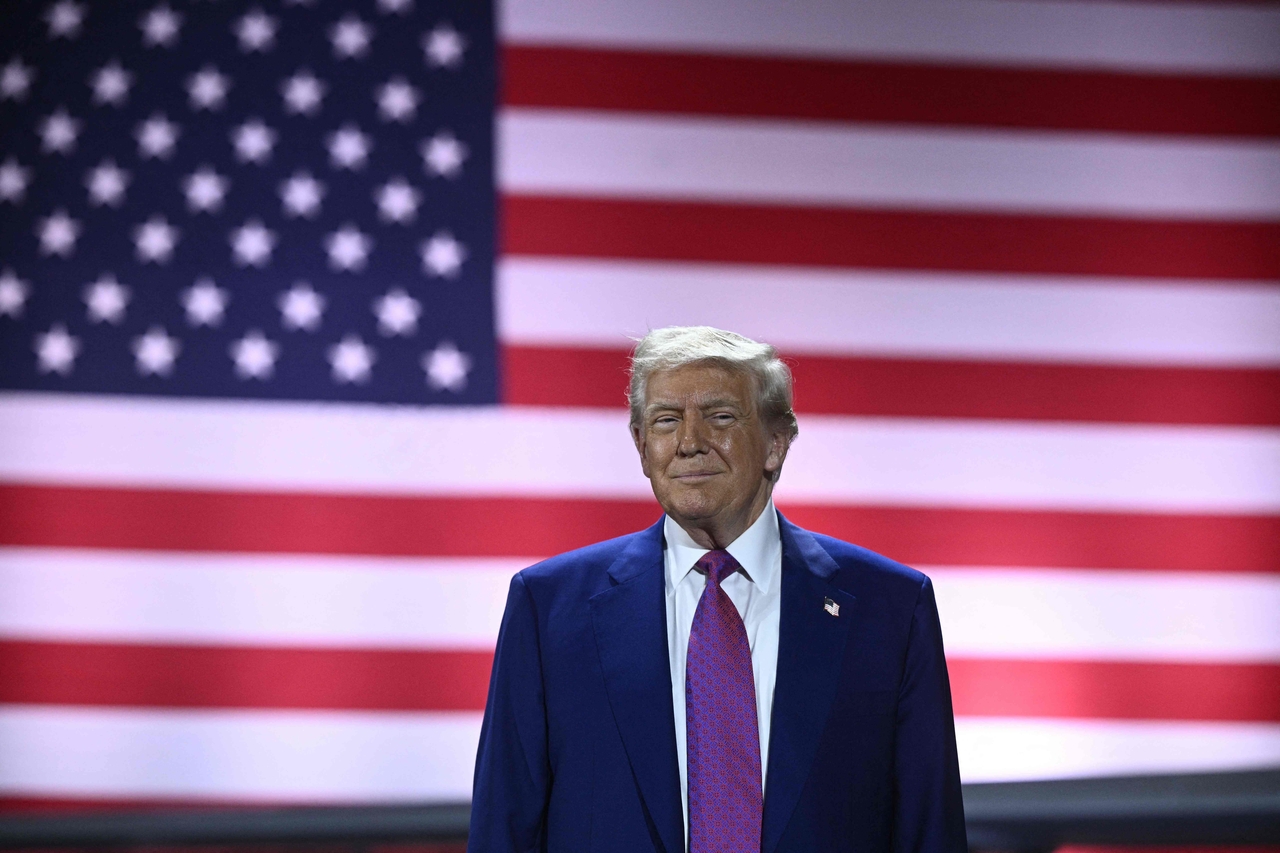 US President Donald Trump arrives at the Al-Udeid air base southwest of Doha to address troops on Thursday. (AFP)