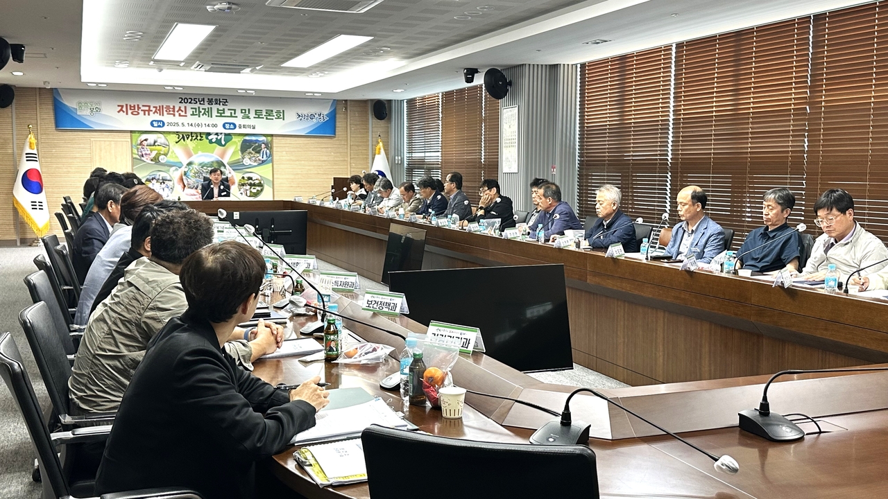 봉화군이 배진태 부군수 주재로 2025년 규제혁신 과제 발굴 보고및 토론회를 하고 있다.[봉화군 제공]