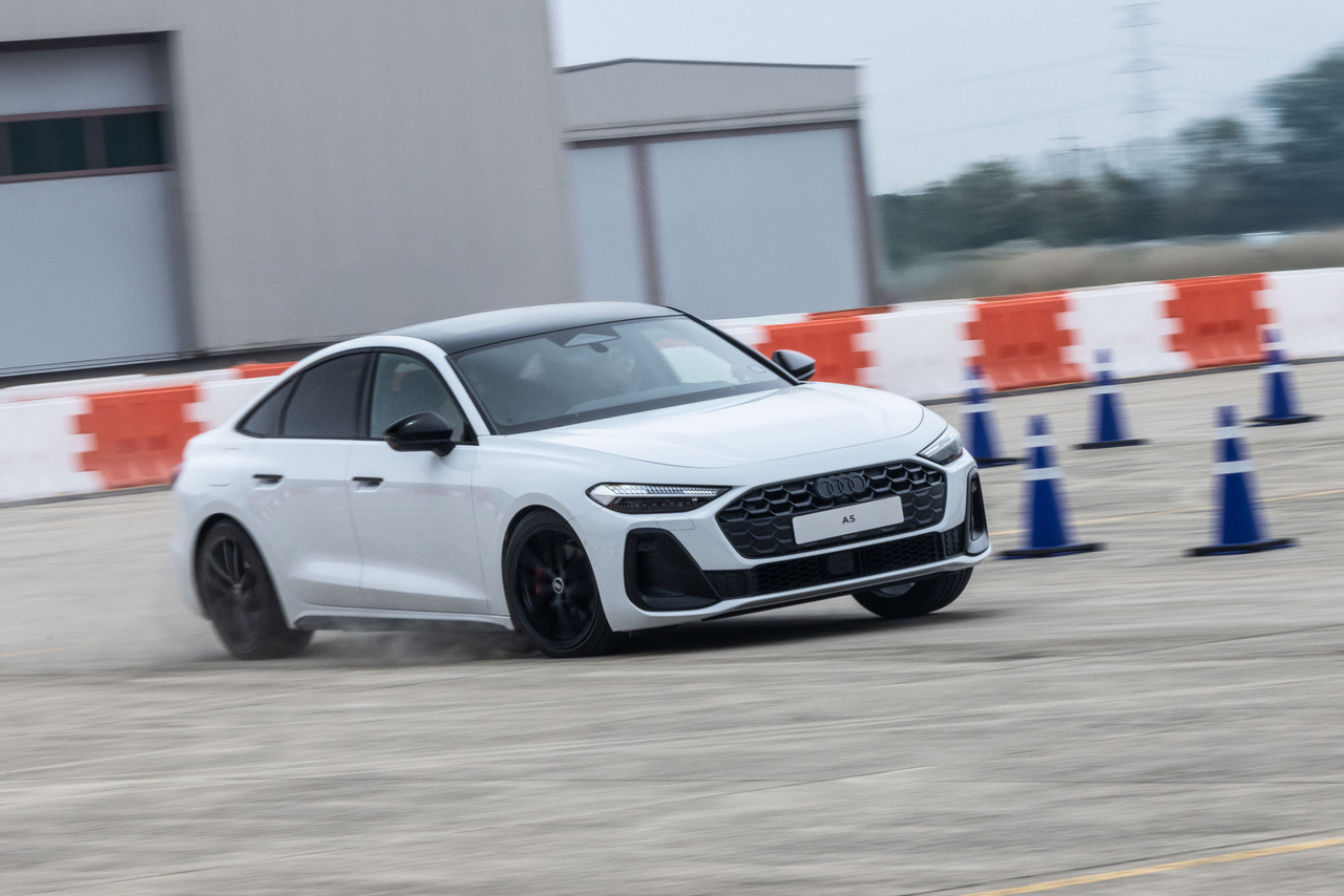 The new A5 is test-driven at the media preview event on Thursday in Gimpo, Gyeonggi Province. (Audi Korea)