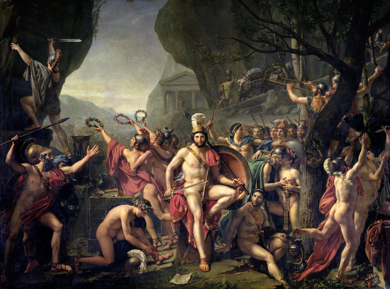 자크 루이 다비드, 테르모필레 전투의 레오니다스, 1814, 캔버스에 유채, 395x531cm, 루브르 박물관