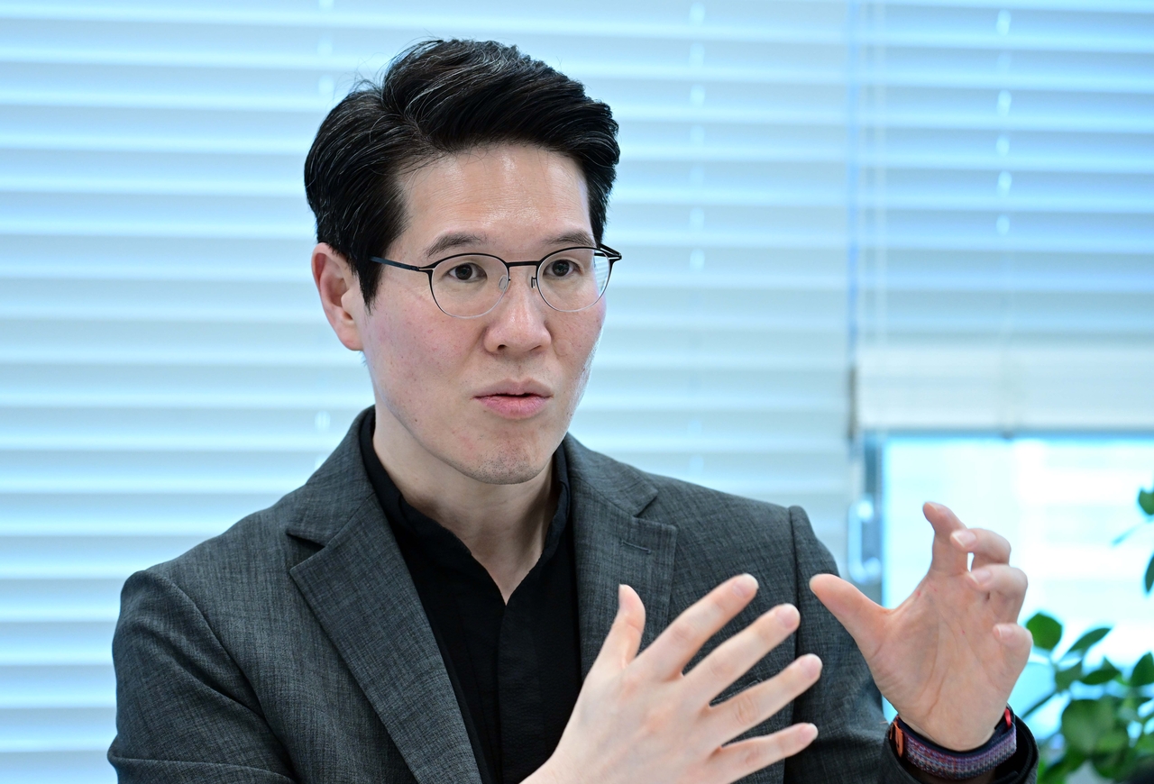 Wadiz CEO and founder Shin Hye-sung speaks during an interview with The Korea Herald at the platform company's headquarters in Pangyo, Gyeonggi Province, in April. (Lee Sang-sub/The Korea Herald)