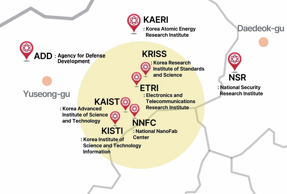 Major research institutes of South Korea are shown in this image provided by the city of Daejeon. (Daejeon Metropolitan Government)
