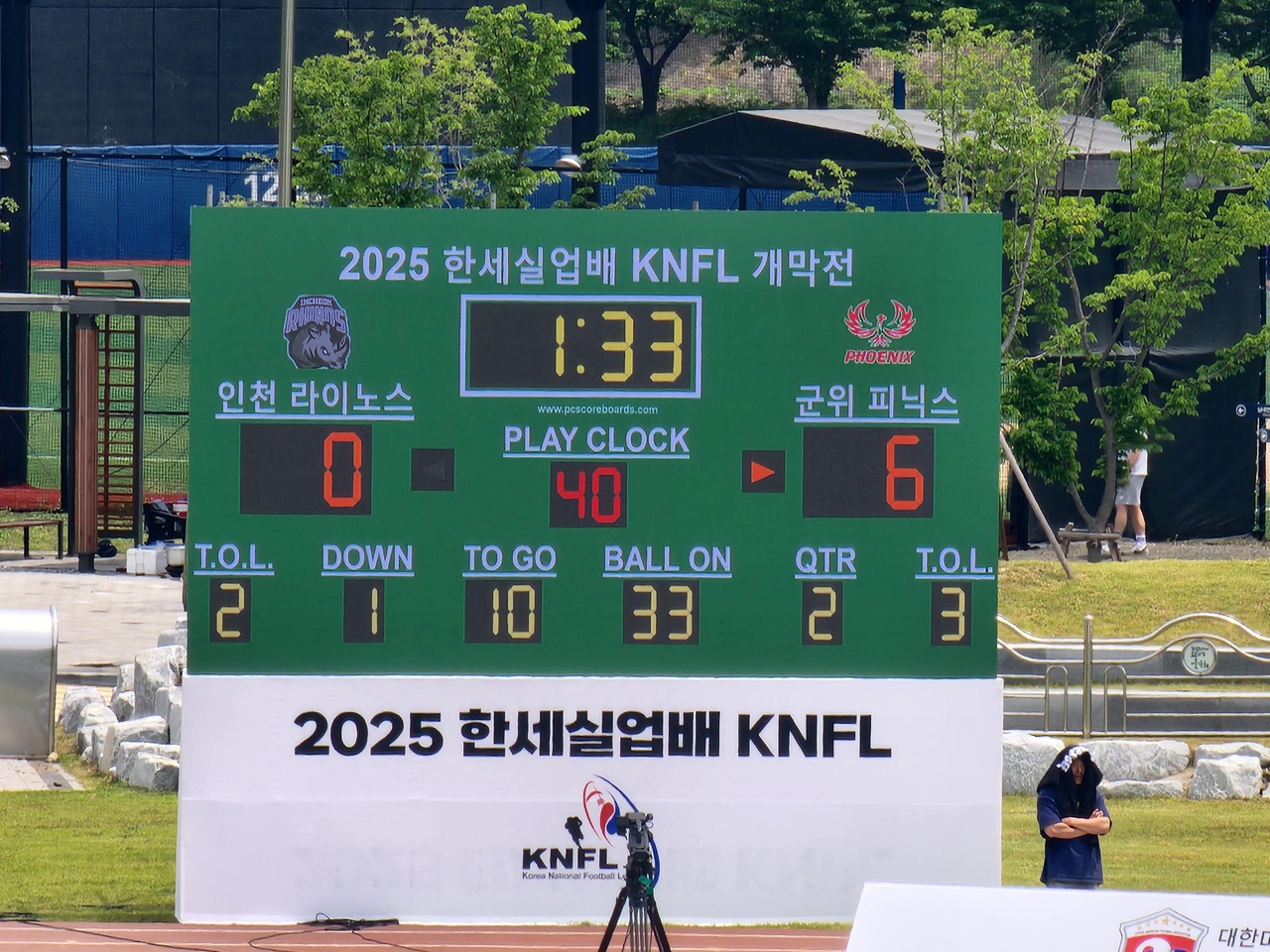 한세실업이 2년 연속 ‘2025 한세실업배 KNFL’의 타이틀 스폰서로 참여했다. 사진은 지난 18일 대구 군위종합운동장에서 열린 개막식 모습 [한세실업 제공]
