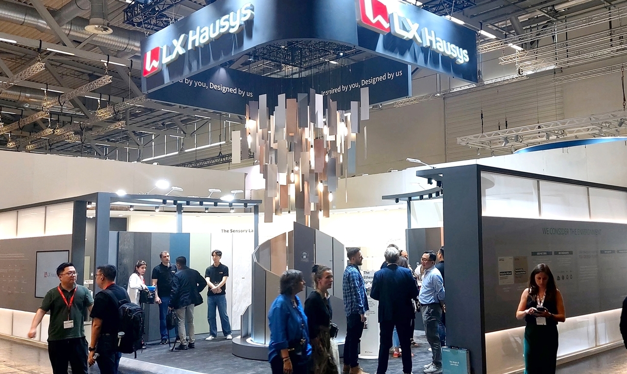 LX Hausys' exhibition booth at Interzum 2025, which kicks off Friday in Cologne, Germany. (LX Hausys)