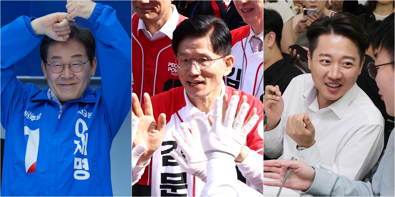 실시간 해와 토토사이트 더불어민주당 대선 후보(사진 왼쪽부터), 김문수 국민의힘 대선 후보, 이준석 개혁신당 대선 후보. [연합]