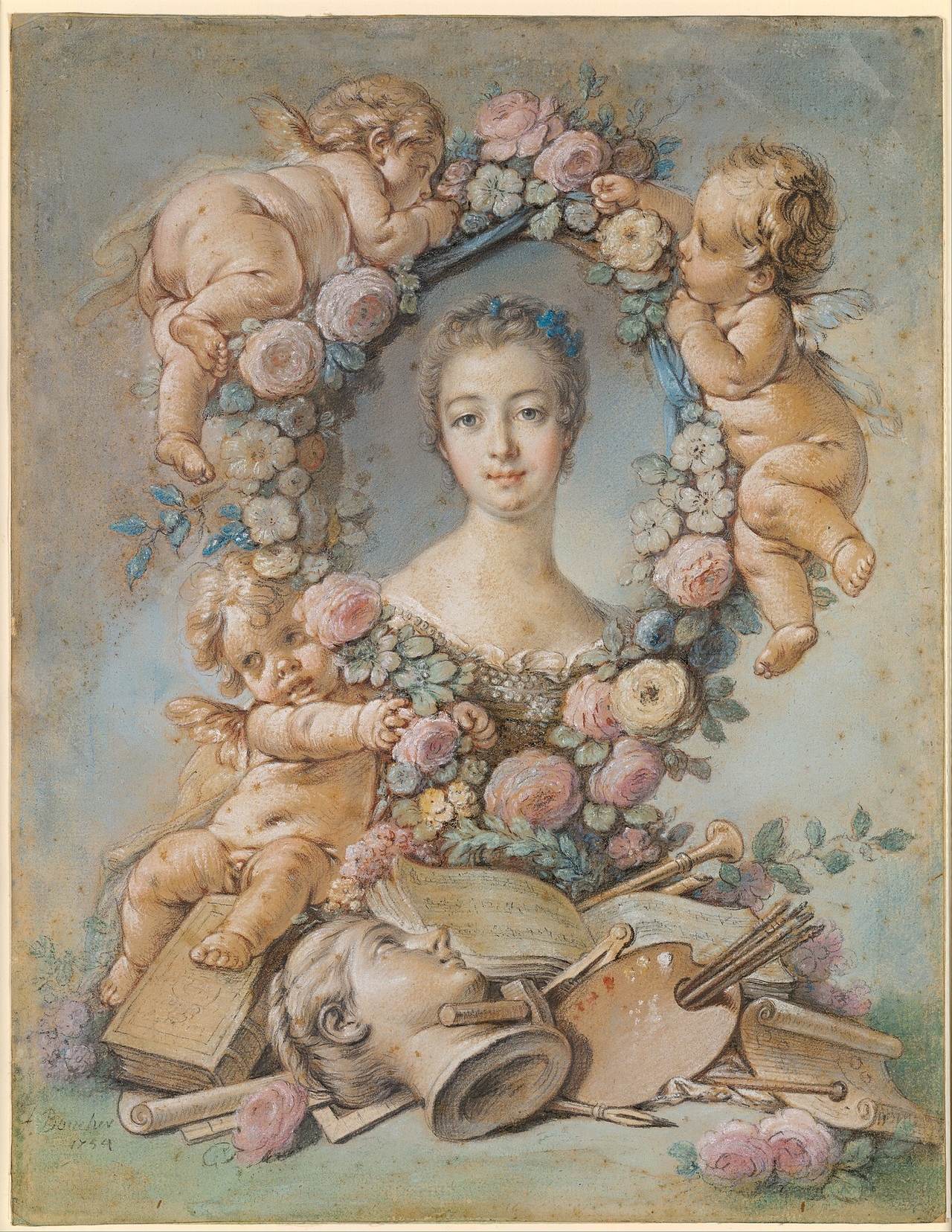 프랑수아 부셰, 투혼 토토사이트 부인, 1754, 파스텔, 36.5x28.1cm, 빅토리아 국립 미술관