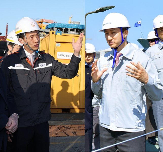 Hanwha Group Vice Chairman Kim Dong-kwan (left) and HD Hyundai Executive Vice Chairman Chung Ki-sun (Hanwha, HD Hyundai)