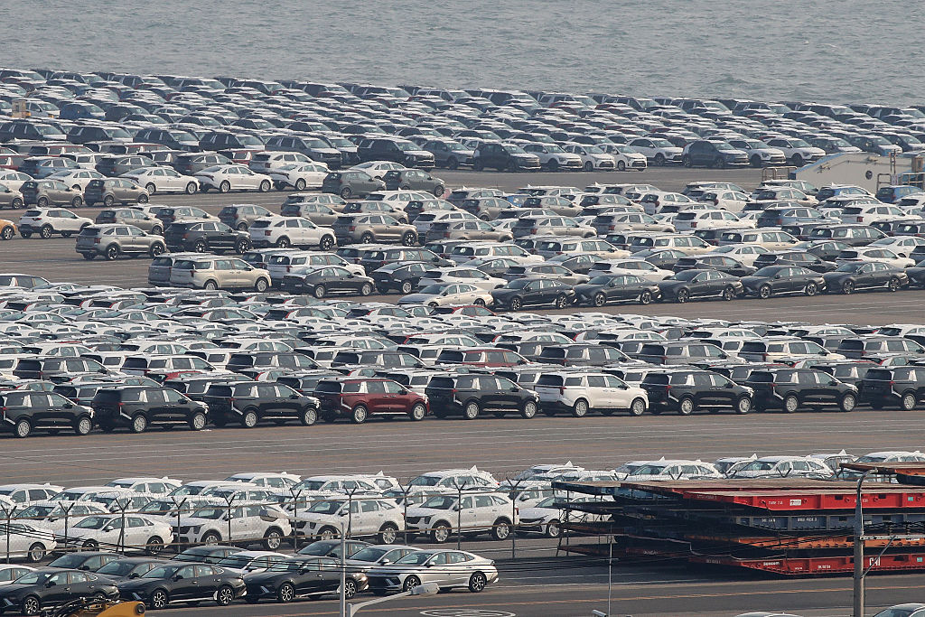 Vehicles for export are parked at the Port of Pyeongtaek on April 3, in Pyeongtaek, Gyeonggi Province. (Getty Images)