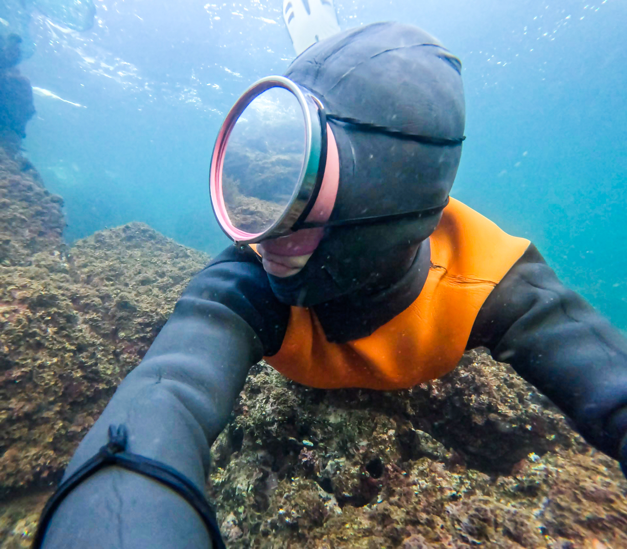 Haenyeo Lee Ah-ran, 32, films herself diving underwater while harvesting marine products. (Courtesy of Lee)