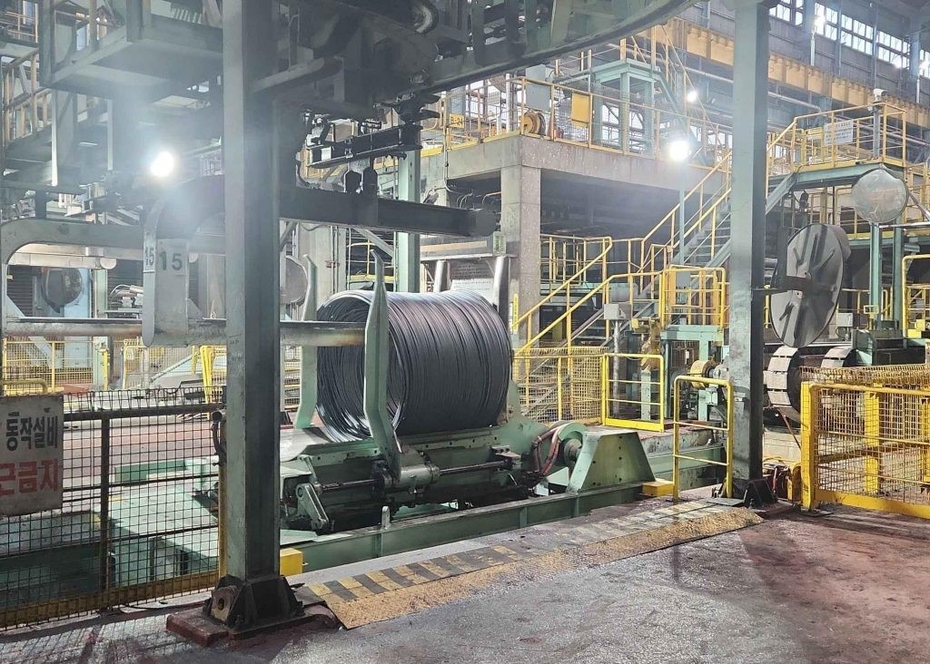 The Coil Car transports wire rod coils at Posco's steel mill in Pohang, North Gyeongsang Province. (Posco)