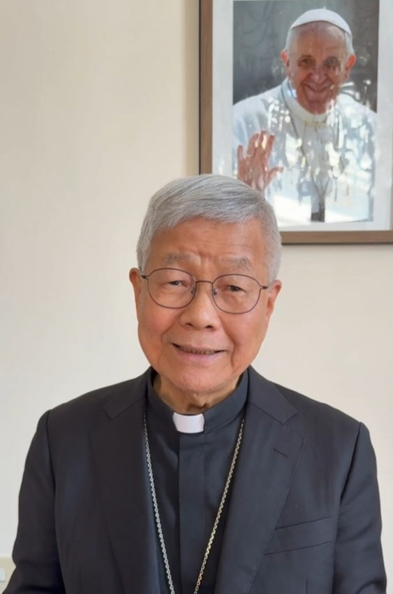 Cardinal Lazarus You Heung-sik, prefect of the Congregation for the Clergy at the Vatican, speaks about Yoon’s impeachment in a video message to the public on March 21. (Yonhap)