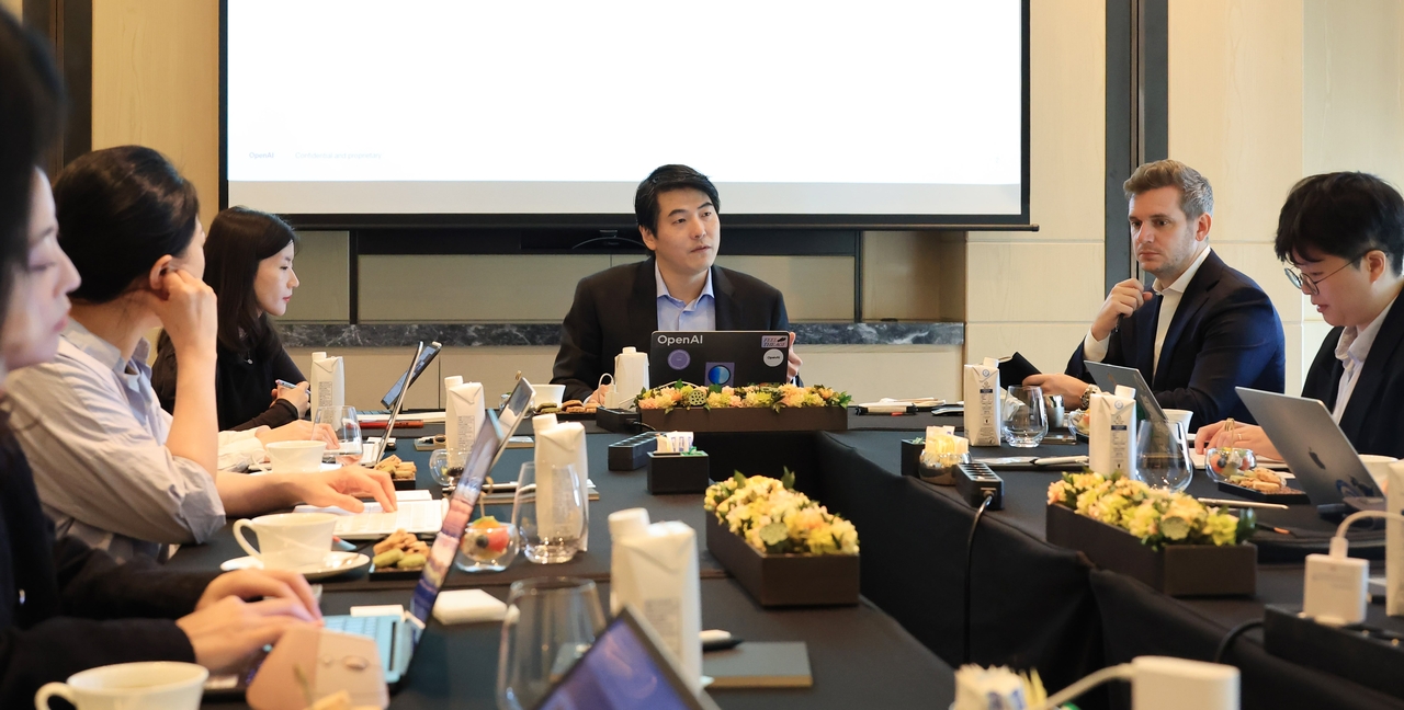 OpenAI Chief Strategy Officer Jason Kwon addresses reporters at a media roundtable in Seoul on Monday. (Yonhap)