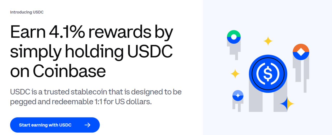 가상자산거래소 토토사이트 순위베이스가 유에스디토토사이트 순위(USDC)을 보유할 경우 연 4.1% 이자를 제공한다고 알리고 있다 [토토사이트 순위베이스 화면 갈무리]
