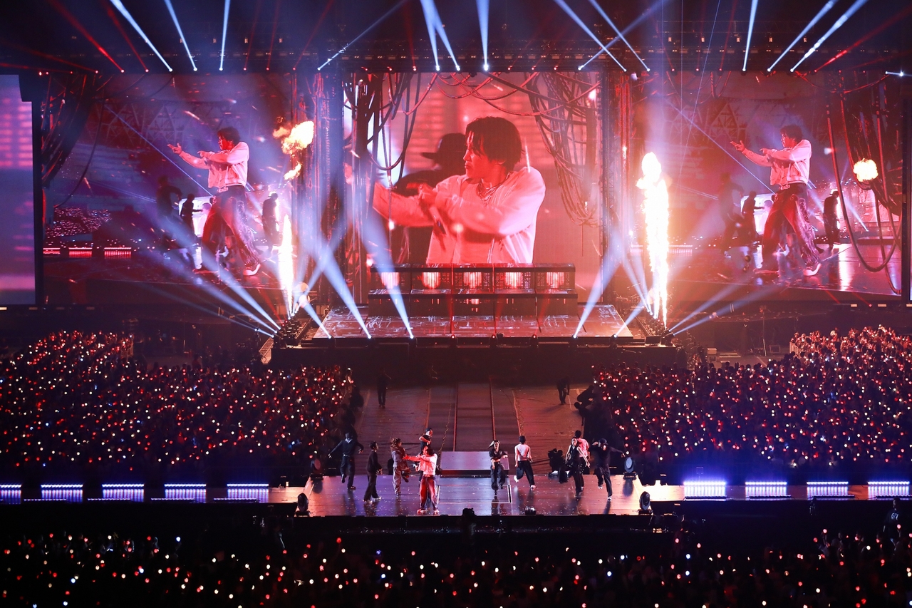 J-Hope of BTS performs during his solo concert “j-hope Tour ‘Hope on the Stage’ in Japan” at Kyocera Dome Osaka, Sunday. (BigHit Music)