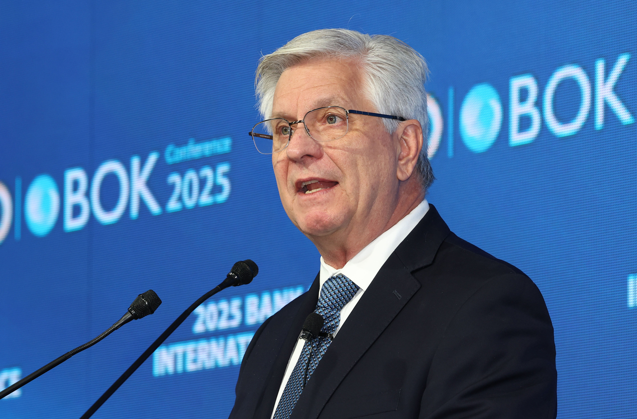 US Federal Reserve Gov. Christopher Waller delivers a keynote speech during the 2025 Bank of Korea nternational Conference on structural shifts and monetary policy in Seoul on Monday. (Yonhap)