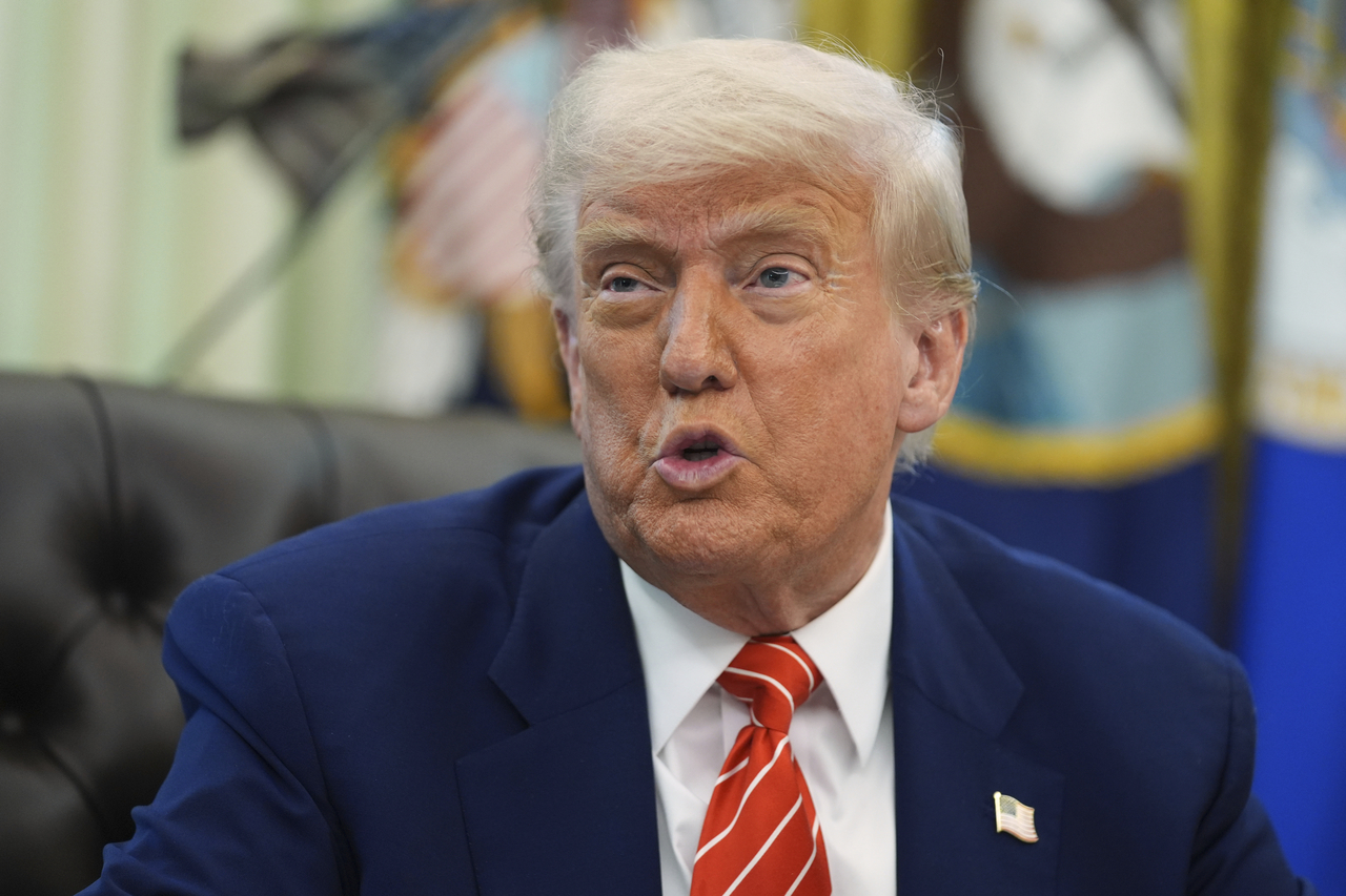 US president Donald Trump speaks during a news conference in the Oval Office of the White House in Washington on Friday. (AP-Yonhap)